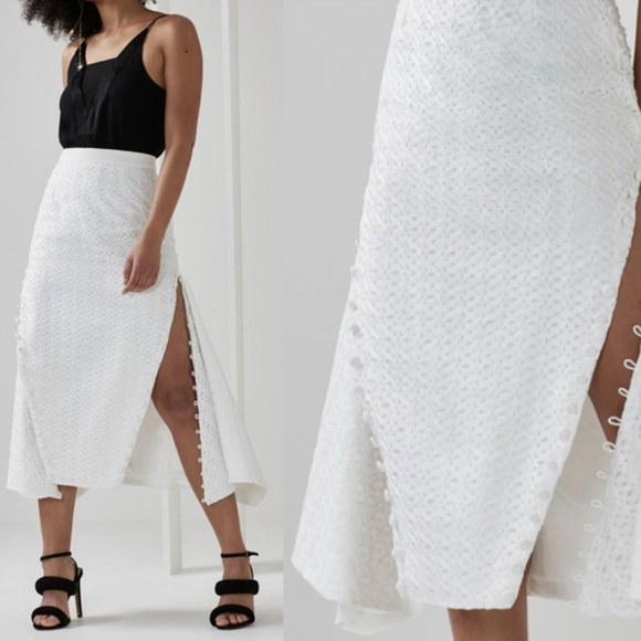 C/MEO Collective Dresses & Skirts - NWT C/Meo Silver Sounds Long Slits Fit&Flare Skirt